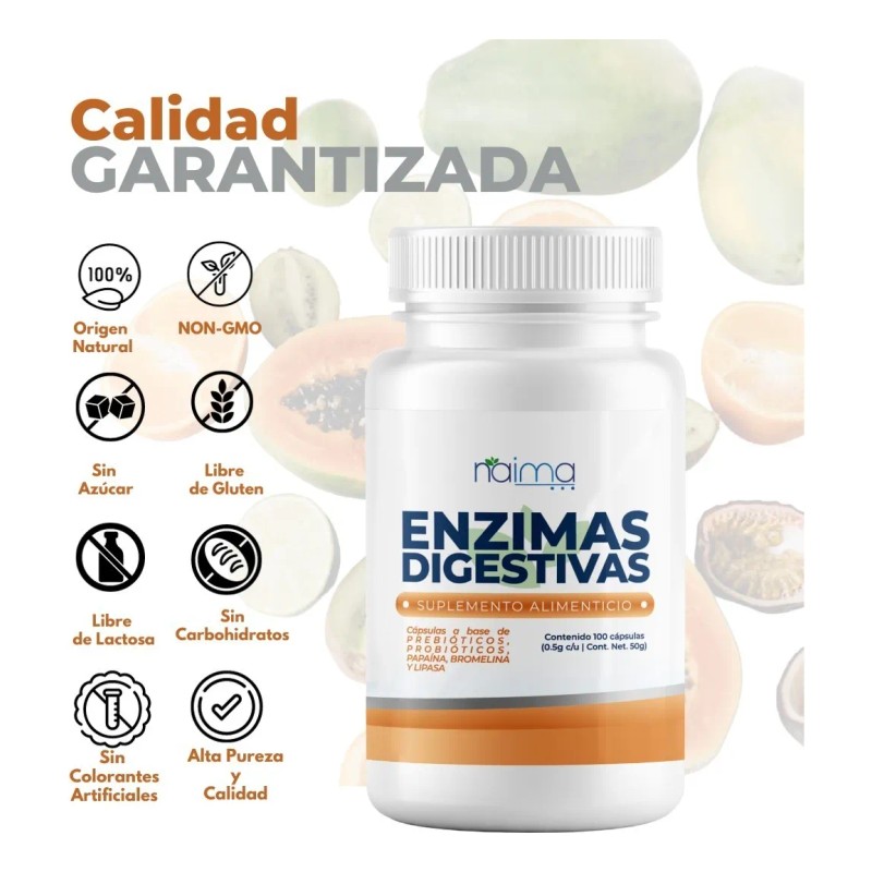 Enzimas Digestivas 500mg - 100 Cápsulas Por Frasco