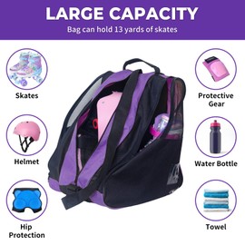 Nattork Roller Skate Bag Oxford Cloth Ice Skate bags Large Capacity for Quad Skates Breathable Mesh Inline Skates Bag with Side Pockets & Name Card Holder for Adults Kids Purple & Black