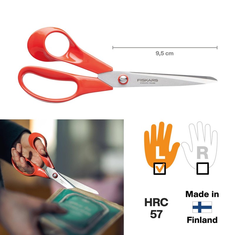 Fiskars Universal Scissors Left-handed, Length: 21 cm, Stainless Steel Blade/Plastic