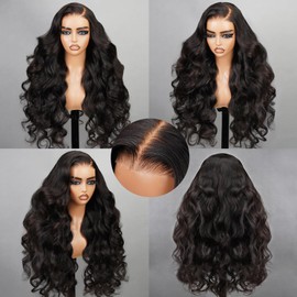 SUPERLOOK 6x5 Wear and Go Glueless Wigs Human Hair 220% Density Body Wave Lace Front Wigs Human Hair Pre Cut 6x5 HD Lace Closure Wigs Pre Plucked 12A Real Pre Bleached (24inch, 5X6 Body Wave Wig)