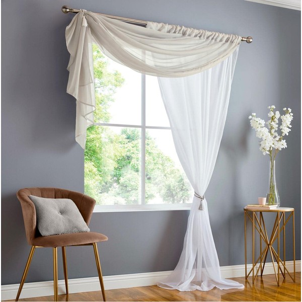 Alan Symonds Double Display Sheer Voile Panel (Taupe/White, 147cm x 229cm)