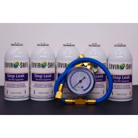 Enviro-Safe Refrigerants Stop Leak for R12, Envirosafe stopleak, 5 cans, Brass Gauge