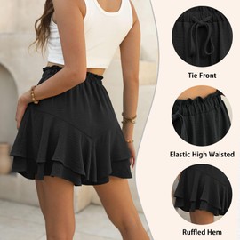PrinStory Summer Fashion Skorts for Women Casual Flowy Boho Skort Ruffle Mini Skirts Black Medium