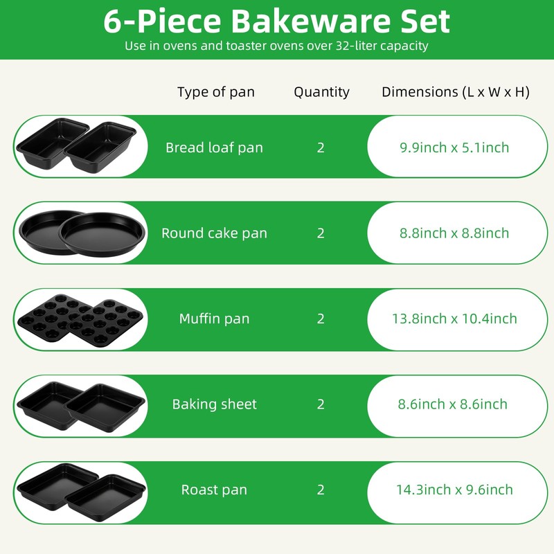 11-Piece Nonstick Baking Pans Set - Professional Grade Carbon Steel