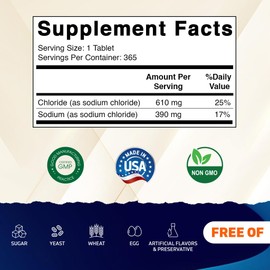 Vitamatic Sodium Chloride 1000mg – 365 Tablets Electrolyte Replenisher & Hydration Support – Non-GMO, Gluten-Free