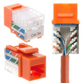 SATMAXIMUM Cat5e Keystone Ethernet Wall Jack Punch Down UTP 45-Degree (Easier Termination Than 90-Degree), RJ45 Slim Profile Speed Termination Orange 45° Angled (10 Pack)
