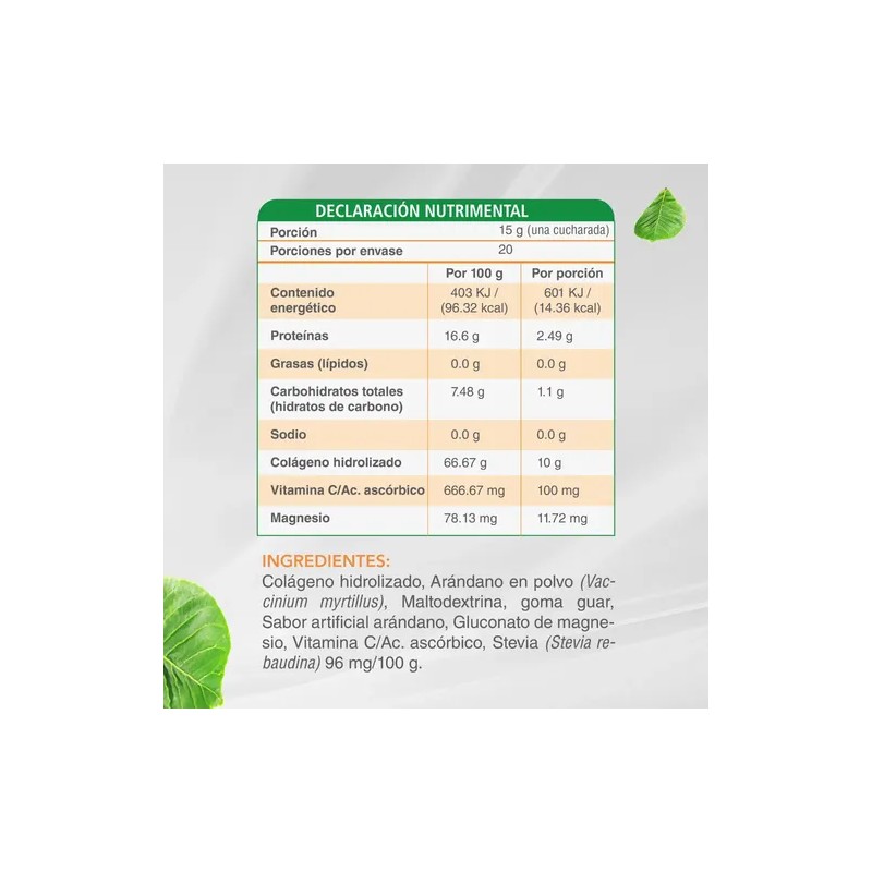 Colágeno Hidrolizado Azúcar Arándano Nutrasien100 300g Vitamina Magnesio