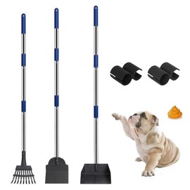 Dog Pooper Scooper Tray Shovel & Rake Kit,Pet Waste Removal Scoop with Long Adjustable Sectional Stainless Handles,Portable Large Dog Poop Picker Upper, Walks, Grass & Garden Leaves