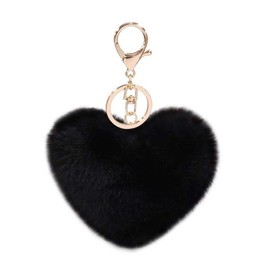 PTNKUIIY Pompoms Car Key Ring, Faux Fur Ball Key Ring, Love Heart, Bag Pendant, Plush Ball, Key Ring, Pendant, Suitcase, Backpacks, Handbag Accessories, Charm for Women, Black, black