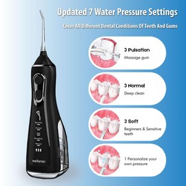 Portable Cordless Water Flosser for Teeth Cleaning - Rechargeable and IPX7 Waterproof Travel Dental Oral Irrigator with 300ML Tank (Black)