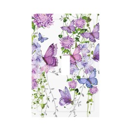 Lhdlnn Purple Butterfly 1 Gang Single Toggle Light Switch Cover Plant Wall Plate Mid Size Electrical Decorative Faceplate Switchplate for Bathroom Bedroom Kitchen