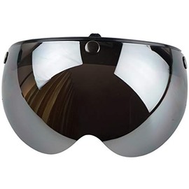 VCOROS Universal Motorcycle Retro Pilot-Style Standard 3 Snap-Button Visor Flip Up Down Open Face Helmet Half Face Shield(Chrome Silver)