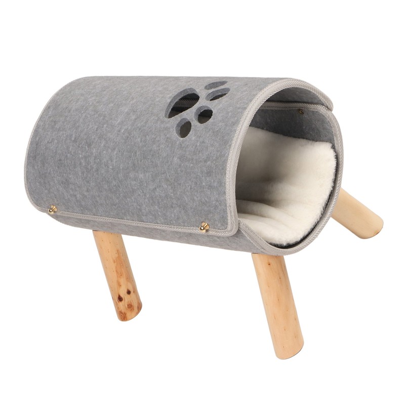 Cat Tunnel Bed Elevated Wooden Legs Cat Tunnel Soft Felt
