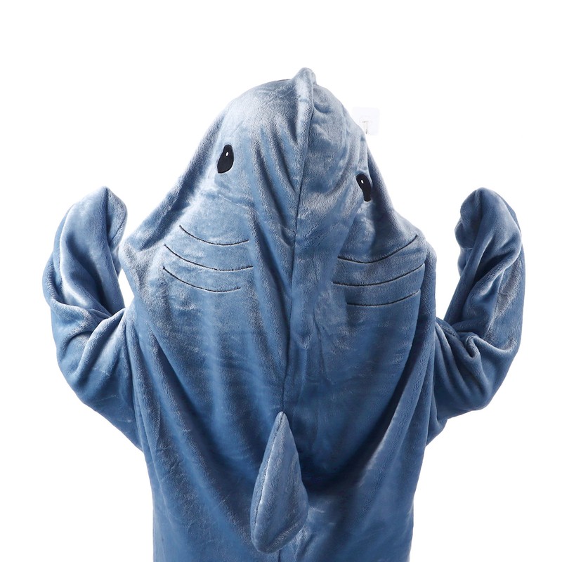 Wearable Shark Sleeping Bag Soft Cozy Flannel Hooded Blanket for