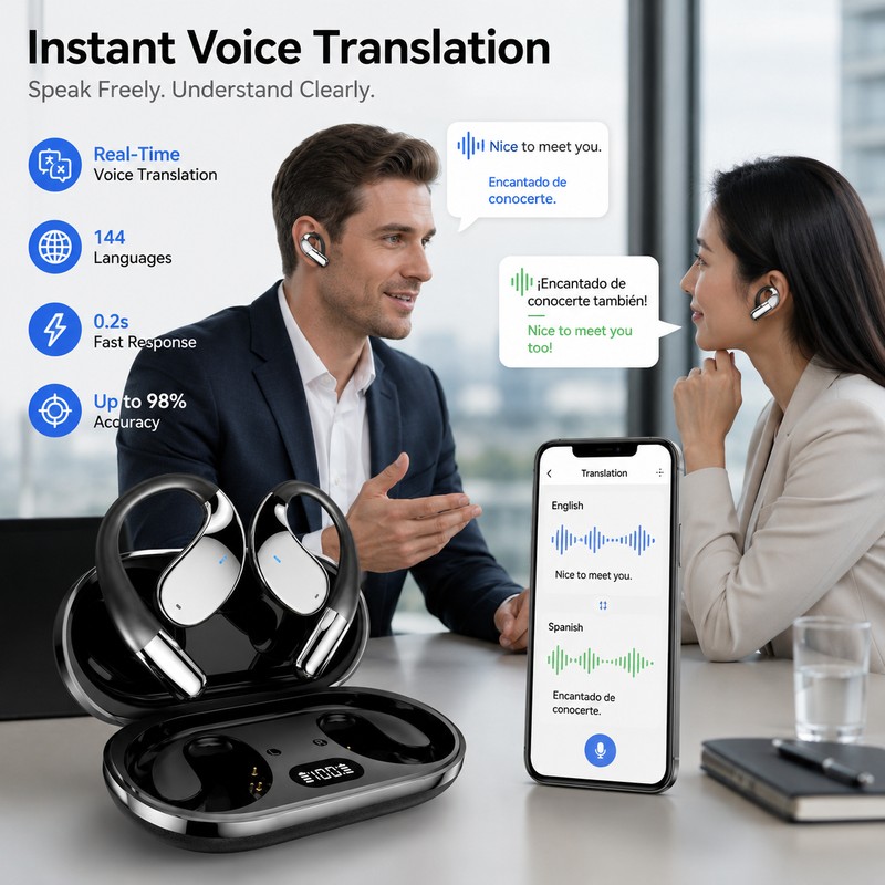 AI Translator Earbuds for Travel & Conversation – 144-Language Real-Time