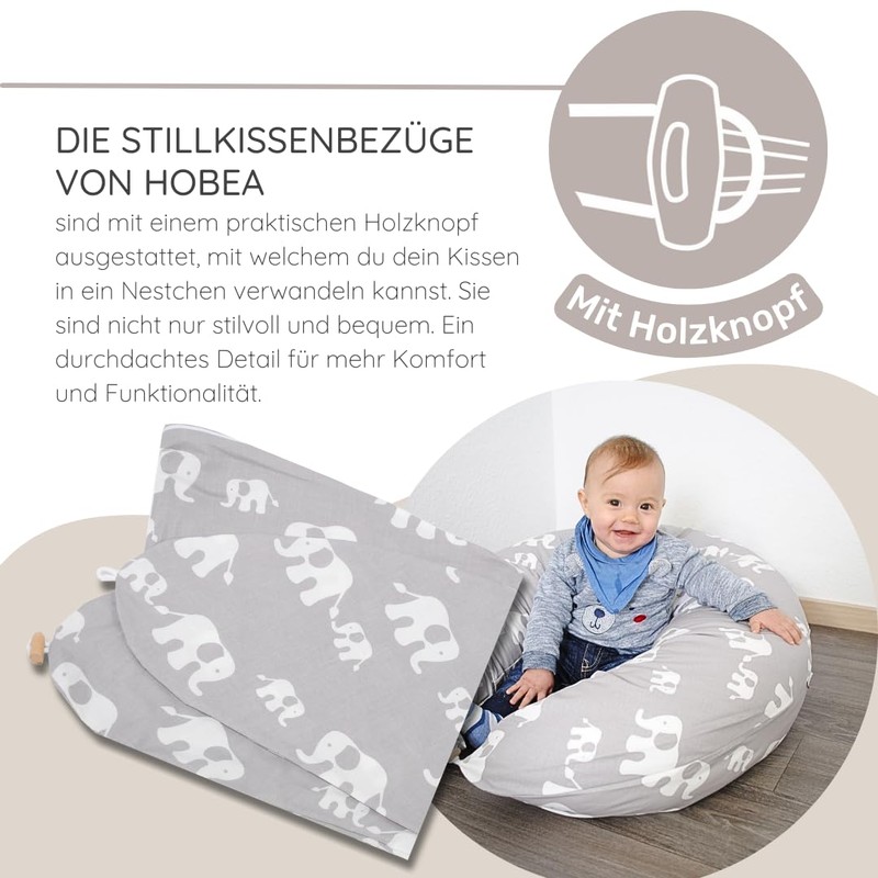 HOBEA-Germany Cover for Breastfeeding Pillow, 190 cm Designs, Light Grey