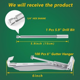 Gutter Hangers,Hidden Hangers for Gutters 6 Inch -100 Pack with a Pre-Inserted Rust Resistant Screw and Bonus 6 Inch Drill Bit for 6 Inch Gutter Hangers - Fix Sagging Rain Gutters