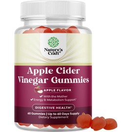 Natures Craft Gomitas de Vinagre de Manzana con la Madre, 60 Gomitas Con vitamina B12, B6, betabel y granada; salud intestinal y energía; sin gluten y sin OGM