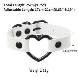 FM FM42 White PU Simulated Leather Black Love Heart O Ring Adjustable Buckle Bracelet, Pack of 2 PCs
