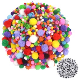 TOAOB 1400pcs Multicolor Large Pom Poms Assorted Sizes Arts and Crafts Fuzzy Pompoms with Googly Eyes for DIY Crafts Decorations