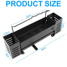 DXiongW Sink Organiser, Black, Stainless Steel Organiser, Sink, Narrow, 8 cm, with Drain Pan for Kitchen and Bathroom, Multifunctional Sink Organiser with Removable Towel Holder, Kitchen Storage