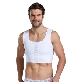 BaronHong Men's Body Shaper Chest Binder Flat Compression 3 Rows Clasp Bust Corset Vests(White,M)
