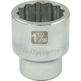 Dynamic Tools D099456 1" Drive 12 Point SAE Socket with 1-13/16" Standard Length, Chrome Finish
