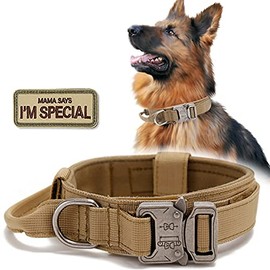 MEISO Collar de Perro Táctico, Collar de Perro de Nylon Militar Grueso con Asa, Hebilla de Metal Resistente Ajustable con Etiquetado de Moda para Entrenamiento de Perros (Marrón, L)