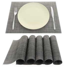 com-four® 6 x Place Mats - Place Mats for 6 People - Easy-Care Place Mats with Modern Design - Wipe-Clean Plastic Placemats (Anthracite-Black)