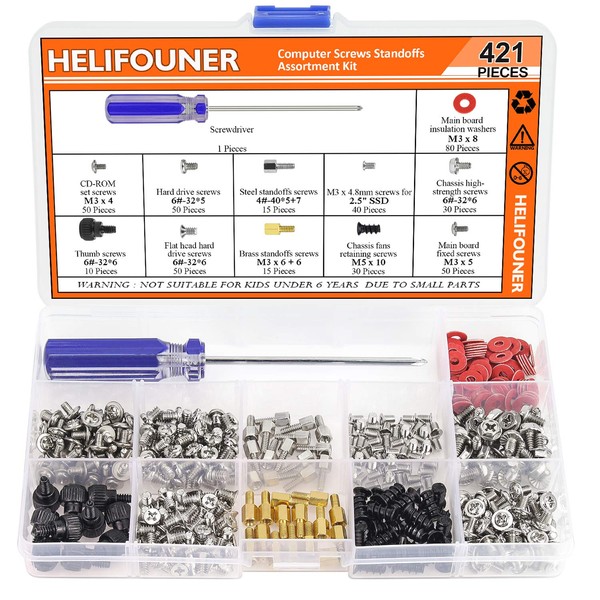 HELIFOUNER 421 Pieces Computer Standoffs Screws Assortment Kit with a