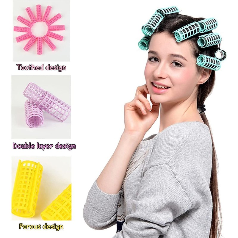30Pcs Snap On Hair Roller Plastic Hair Roller No Heat