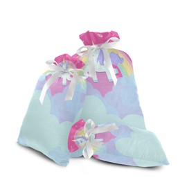 Grandkli Cartoon Unicorn Cloudy Pink Christmas Drawstring Bags for Gifts Velvet Set, Christmas Sacks 3 Pc for Home Familys Decor