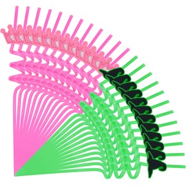 24pcs Plastic Drinking Straws Wizard and Princess Party Favors Crazy Straws Wizard Hat and Crown Shape, Green and Pink for Princess Theme Birthday Party Supplies