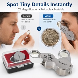 2-Piece Folding Jeweler’s Loupe Magnifier Set – 10X & 20X Optical Glass Pocket Magnifiers for Jewelry, Coins, Gems, Stamps and Small Details