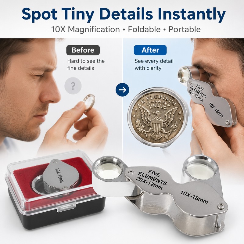 2-Piece Folding Jeweler’s Loupe Magnifier Set – 10X & 20X