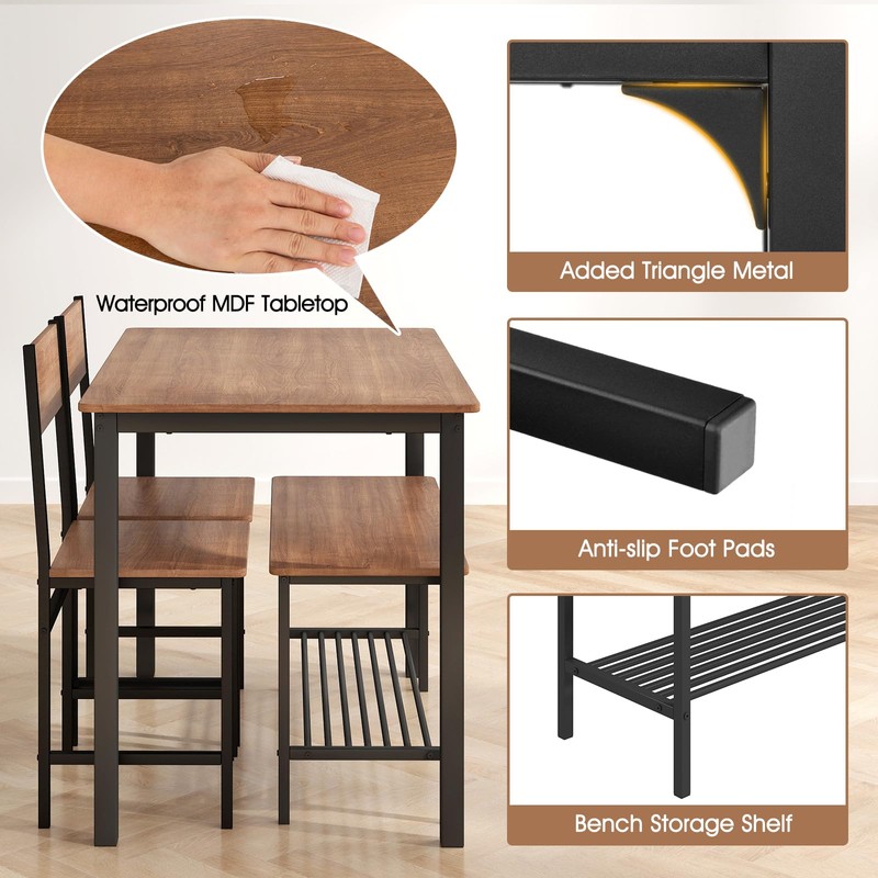 SILKYDRY Dining Table Set for 4, Kitchen Table with Bench