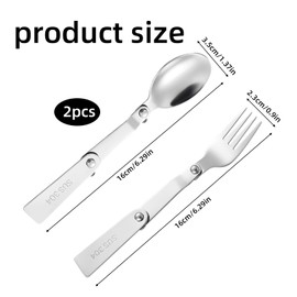 2 Pcs Folding Sporks Stainless Steel Set, Foldable Travel Utensils, Portable Folding Stainless Steel Spoon Fork, Portable Camping Fork and Spoon Set, Camping Utensils Gear to Picnic, Hiking
