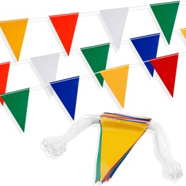 Safety Banner Flags, Perimeter Warning Flag Line, For Flagging Construction/Traffic Barrier/Parking Lot/Rooftop/Party & Special Events Multicolor 7" X 10" Pennants On 50' String