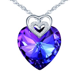 MICSAVI Heart Necklace with Crystal Made of Blue/Light Purple/Rose Red/Purple/Yellow, 925 Silver Women's Necklace Heart Stone Pendant, Crystal Necklace Heart Jewellery for Wife Girlfriend Mum, Crystal
