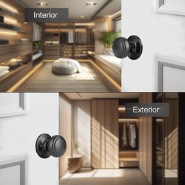 NCSEN 2 Pack Matte Black Door Knobs,Interior Door Knob with Lock,Coastal Style Door knob for Privacy and Bedroom (Closet or Hall)