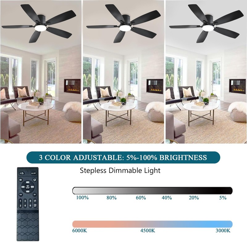 Ayaoty 52 Inch Low Profile Ceiling Fans with Lights and