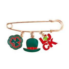 Dreuyet St. Patrick's Day Brooch Pin for Women Men Unique Clover Hat Luck Hanging Brooch Charm Shamrock Brooch Safety Pin Irish Culture Celebration Pin Lucky Decor Accessories (Hat R Green)
