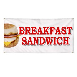 Vinyl Banner Multiple Sizes Breakfast Sandwich Food Fair Truck Restaurant Food & Beverage Outdoor Weatherproof Industrial Yard Signs Red 4 Grommets 24x48Inches