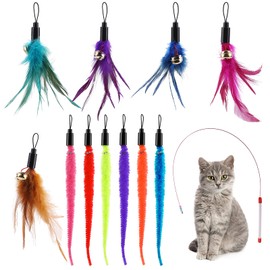 TIESOME Cat Feather Toys, 12 PCS Replacement Cat Wand Refills Cat Feathers Refill Cat Toy Replacement Feathers Worms Interactive Cat Toy Wand Kitten Toys to Play Chase Exercise