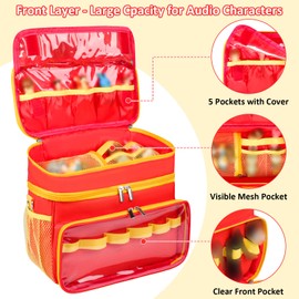 Tesuko Carrying Case Compatible with Toniebox Starter Set, Double Layer Storage Bag for Tonies Figures Characters, Portable Travel Organizer Case with Shoulder Strap for Tonies Box Headphones (Red)