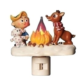 Roman Rudolph and Elf Friend 4.5 Inch Polyresin Swivel Plug Flickering Night Light
