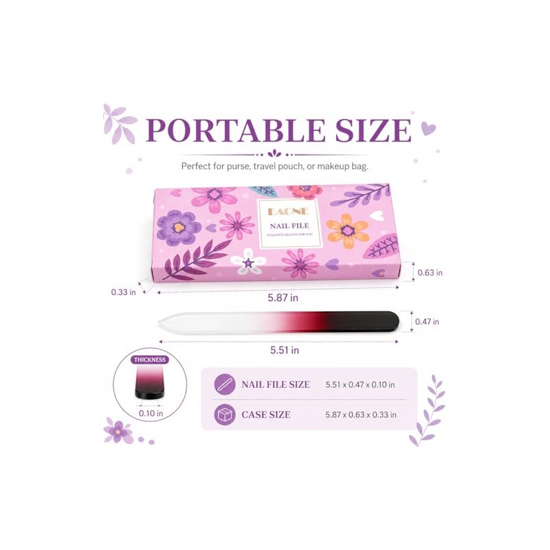 EAONE Crystal Glass Nail File with Case 3 Pack, Double-Sided