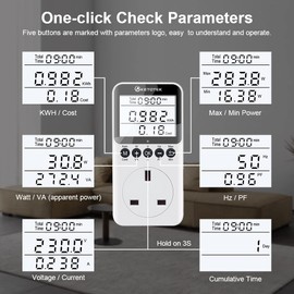 KETOTEK Power Meter Plug Electric Usage Monitor, Energy Monitor with Backlight LCD Display, Voltage Amps Watt KWH Consumption Monitor, 2900W/13A Overload Protection
