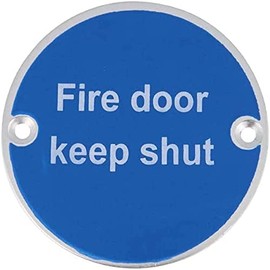 V Safety Fire Door Keep Shut Sign, Aluminium, 76mm, Safety Sign with fixings, Silver, Safety Sign