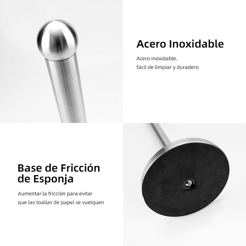Toallero de Papel de Acero Inoxidable para Cocina Soporte Antideslizante